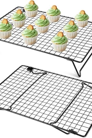 2 Pcs Cooling Racks for Baking 13.38 x 9.57 Inch Stackable Cookie Cooling Racks with Folding Legs Black Wire Rack for Cooking Roasting Drying Grilling