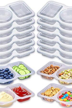 BADBLUE 11 Sets Snack Pack Containers, Reusable Snack Containers with Lids, Double Compartment Condiment Containers, Small Sauce Dipping Containers, Grab and Go Snack Box Container for Kids Adults
