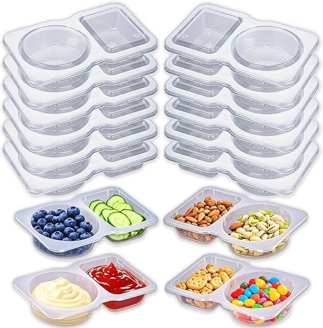BADBLUE 11 Sets Snack Pack Containers, Reusable Snack Containers with Lids, Double Compartment Condiment Containers, Small Sauce Dipping Containers, Grab and Go Snack Box Container for Kids Adults