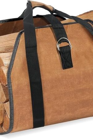 Waxed Canvas Log Carrier Bag Wood Tote
