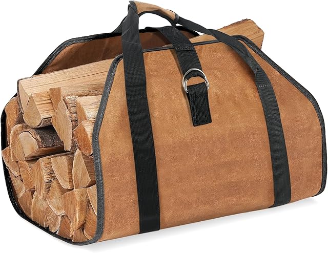 Waxed Canvas Log Carrier Bag Wood Tote