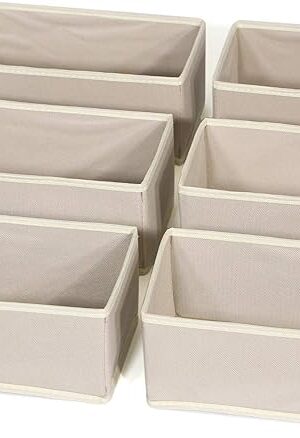 DIOMMELL 6 Pack Foldable Cloth Storage Box Closet Dresser Drawer Organizer Fabric Baskets Bins Containers Divider for Clothes Underwear Bras Socks Lingerie Clothing,Beige 060