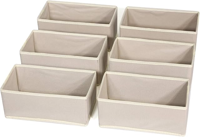 DIOMMELL 6 Pack Foldable Cloth Storage Box Closet Dresser Drawer Organizer Fabric Baskets Bins Containers Divider for Clothes Underwear Bras Socks Lingerie Clothing,Beige 060