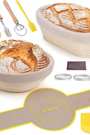 Bread Proofing Basket Set, PITCH PULSE 9 Inch Round and 10 Inch Oval Banneton Bowl with Sourdough Bread Making Tools Kit