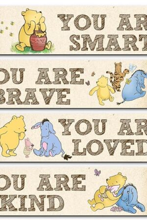 Winnie Room Decor- the Pooh Sign-Wooden Baby Stuff-Vintage Nursery Decor-4PCS Wall Decor Wall Art(Classic)-You Are Kind Brave