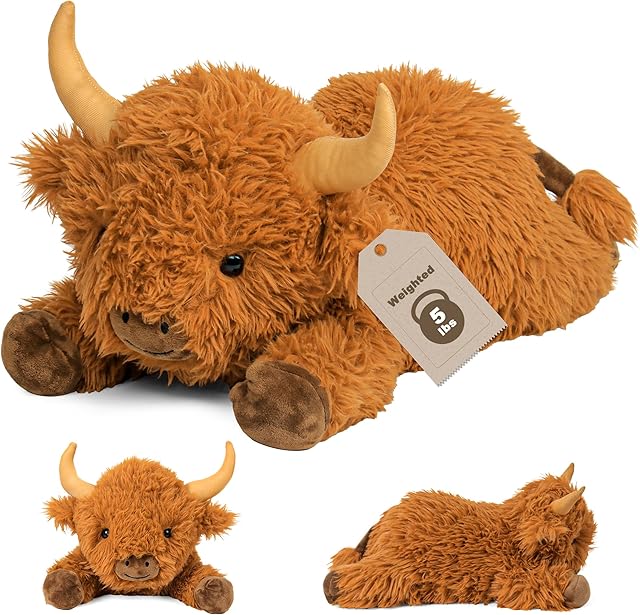 5lbs Highland Cow Weighted Stuffed Animals, 22in Giant Highland Cow Gift Plush Toy,Adorable Stuffed Animal for Kids and Adults Highland Cattle Plushie Pillow Decor
