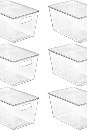 Vtopmart 6 Pack Clear Stackable Storage Bins with Lids, Large Plastic Containers with Handle for Pantry Organizer and Storage,Perfect for Bathroom,Cabinet,Kitchen,Fridge,Closet Organization