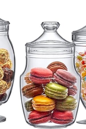 Amazing Abby - Keep - Acrylic Apothecary Jars (3-Piece Set), Plastic Jars with Lids, Bathroom Canisters, Vanity Organizers, Candy Buffet, Wedding Display, BPA-Free and Shatter-Proof (NOT Glass)