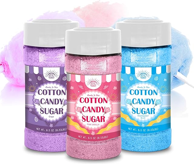 Cotton Candy Floss Sugar Package of ct-(Pink Vanilla, Blue Raspberry & Grape)-8.5oz Each Flavor (1 Count (Pack of 3))