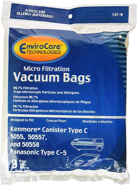 EnviroCare Kenmore Mircrofiltration Canister Vacuum Bags, Multicolor, C-5 (9 Bags)