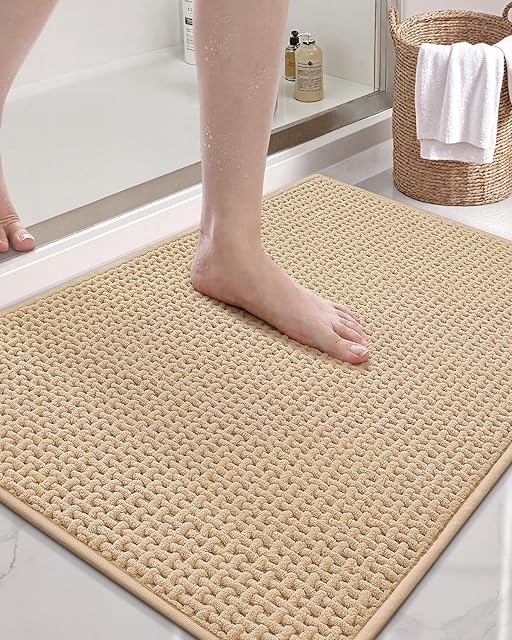 Color&Geometry Chenille Rubber Backed Beige Bathroom Rugs Bath Mat 17"x29.5"