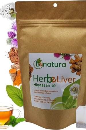Cardo mariano, curcuma, diente de leon, boldo & cuachalalate TE (Milk thistle, turmeric, dandelion, boldo & cuachalalate) 24 Tea Bags, 100% natural herbal infusion, vegan, higassan te| HerbeLiver support