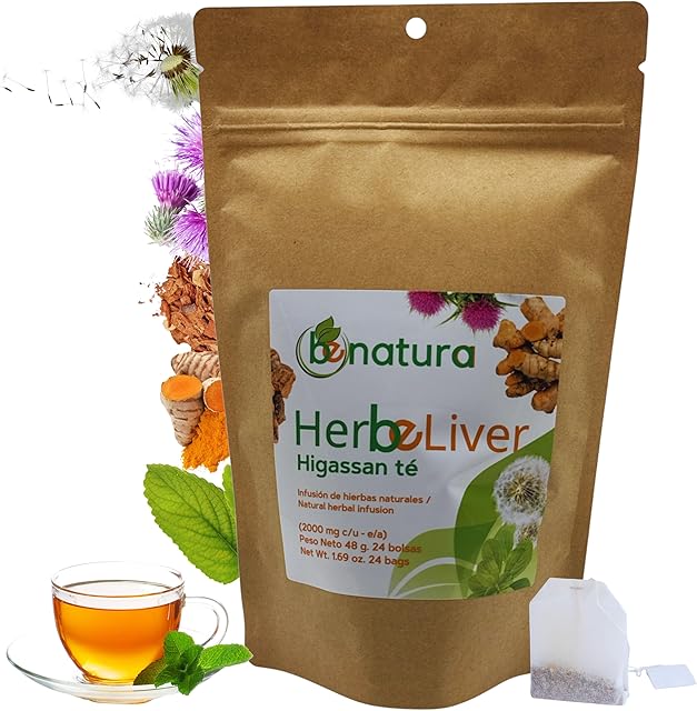 Cardo mariano, curcuma, diente de leon, boldo & cuachalalate TE (Milk thistle, turmeric, dandelion, boldo & cuachalalate) 24 Tea Bags, 100% natural herbal infusion, vegan, higassan te| HerbeLiver support