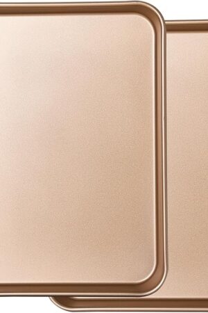 2 Pack 14 X 10 Inches Quality Baking Sheet Pan, Slick Carbon Steel Baking Sheet Set, Warp Resistant Nonstick Cookie Baker's Half Sheets for Baking, Roasting, Gold