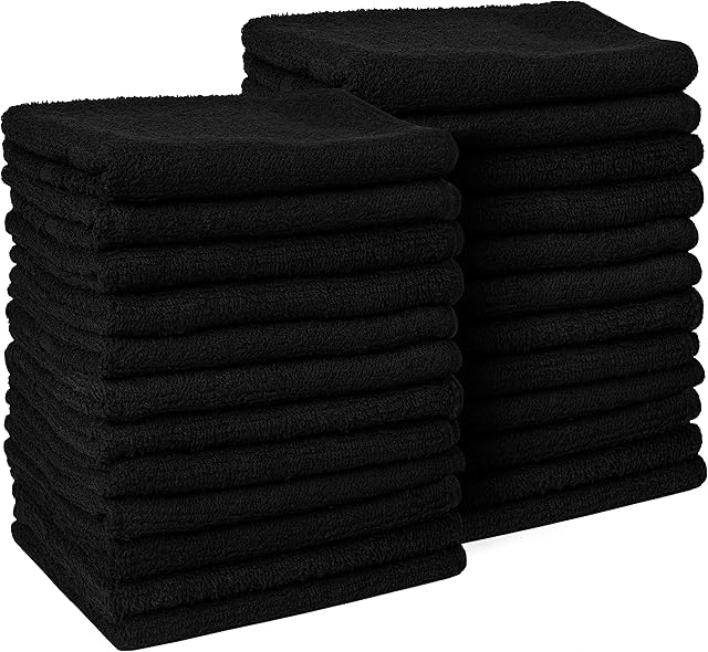 Black Salon Towels for Hair Stylist - Pack of 24, Not Bleach Proof, 16 by 27 Inches, Highly Absorbent Cotton Towels for Hand, Gym, Beauty, Spa, and Home Hair Care