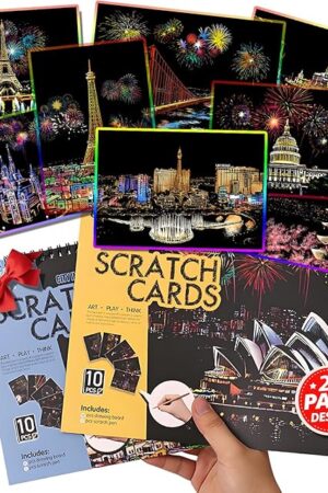 20-Page Scratch Art Book for Adults & Teens: Cityscape Engraving Kit with Travel Landmarks | Stress Relief, Mindfulness & Home Décor Craft Activity | Creative Gift for Artists (Colorful City Series)