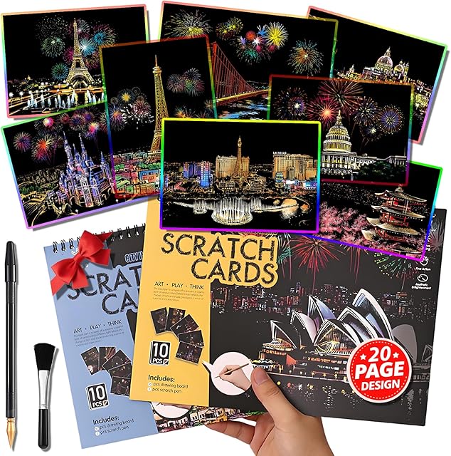 20-Page Scratch Art Book for Adults & Teens: Cityscape Engraving Kit with Travel Landmarks | Stress Relief, Mindfulness & Home Décor Craft Activity | Creative Gift for Artists (Colorful City Series)