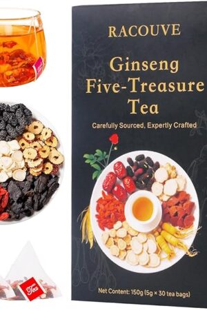 Wubao Ginseng Five Treasures Kidney Tea, 30 Pcs Chinese Herbal | for Men & Women | Red Date Natural | Chinese Cleanse | Herbal Tea Bags