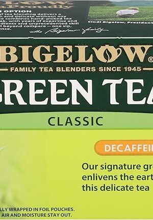 Bigelow Classic Green Tea, 20 Bags, Decaffeinated, 0.91 Ounces (Pack Of 6)