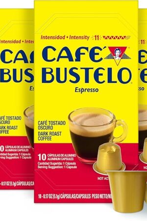 Café Bustelo Aluminum Espresso Capsules, Dark Roast Coffee, Nespresso Original Line Compatible, Intensity 11, 40 Count