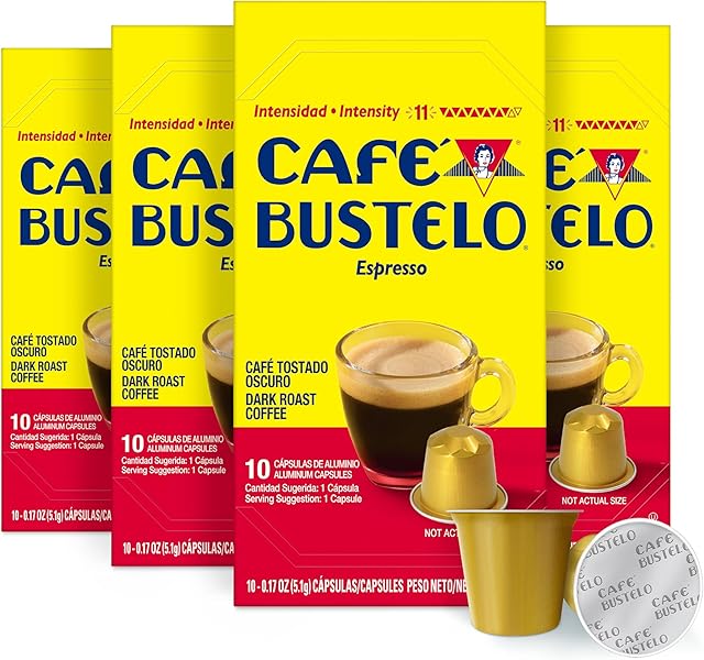 Café Bustelo Aluminum Espresso Capsules, Dark Roast Coffee, Nespresso Original Line Compatible, Intensity 11, 40 Count