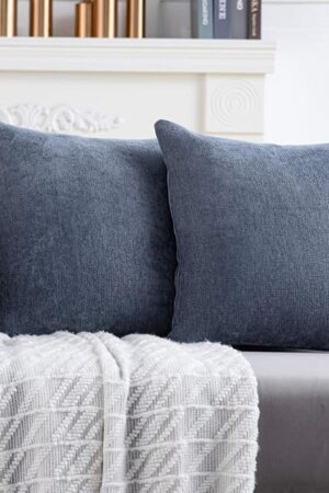 Anickal Blue Grey Pillow Covers 18x18 Inch Set of 2 Solid Rustic Farmhouse Decorative Throw Pillow Covers Square Cushion Case for Home Sofa Couch Decoration