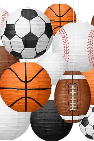 Bencailor 13 Pcs Sports Paper Lanterns Sport Themed Paper Soccer Baseball Football Basketball Lanterns for Indoor Outdoor Sport Themed Birthday Party Decoration(Simple)