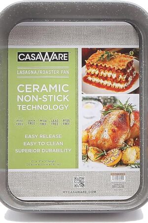 casaWare Ceramic Coated NonStick Lasagna/Roaster Pan 13 x 10 x 3-Inch (Silver Granite)