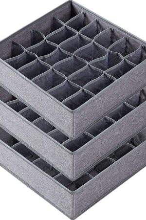 Criusia Fabric Sock Underwear Organizer Dividers for Storing Socks, Underwear, Ties Gray
