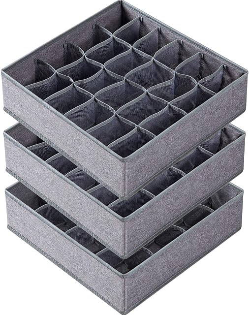 Criusia Fabric Sock Underwear Organizer Dividers for Storing Socks, Underwear, Ties Gray