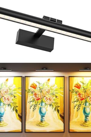 Wireless Picture Lights for Wall, Battery Operated Wall Light for Painting Rechargeable CCT Rotatable Art Gallery Light with Remote Dimmable Timer for Artwork Frame Display Dartboard (Black, 16inch)