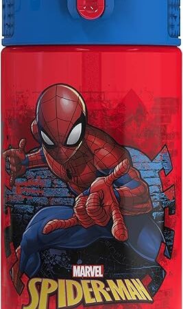 Zak Designs Marvel SpiderMan Kids Water Bottle, 16oz, Red, Leak-Proof | Spout Cover | Built-in Carrying Loop | BPA-Free | Made of Plastic