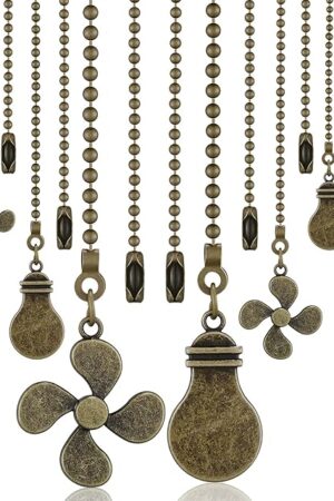 Dingion 8 Pieces Bronze Ceiling Fan Pull Chain Extension Bronze 12 Inch Ceiling Chain Star Moon Pendant Extender Ornament with Fan and Light Bulb Connector