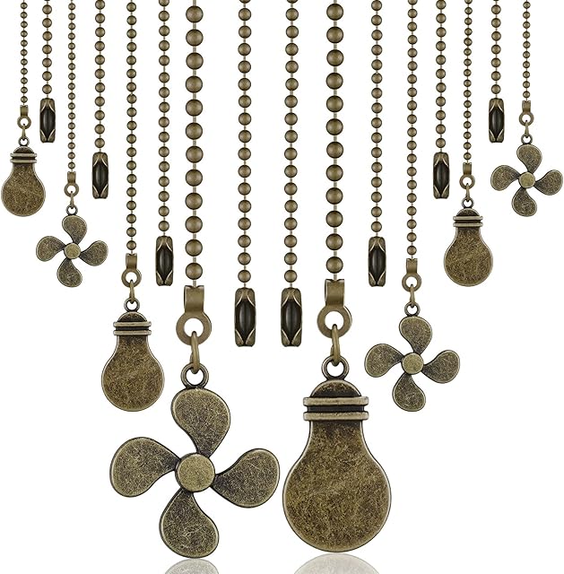 Dingion 8 Pieces Bronze Ceiling Fan Pull Chain Extension Bronze 12 Inch Ceiling Chain Star Moon Pendant Extender Ornament with Fan and Light Bulb Connector
