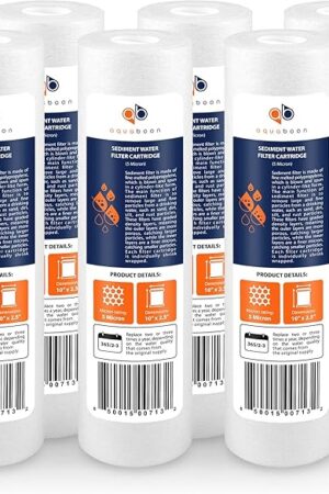Aquaboon 5 Micron 10 x 2.5 Sediment Filter - Whole House Water Filter Replacement Compatible with Well Water Filters - P5, AP110, WHKF-GD05, 6 Pack
