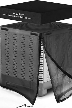2 in 1 Air Conditioner Covers for Outside Units,Full Mesh & Detachable Waterproof Top AC Unit Defender Cover for All Season,Protect from Leaves,Snow & Dust 32"*32"*36"