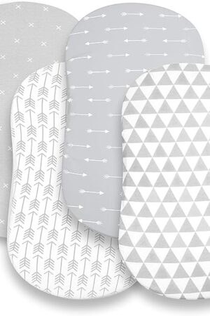 Bassinet Bed Sheets – Premium Bassinet Fitted Sheet for Halo, Mika Micky, Maxi Cosi & Others - 4 Pack 100% Jersey Knit - Bassinet Bedding for Standard Size Oval or Halo Bassinet Pads for Boys & Girls