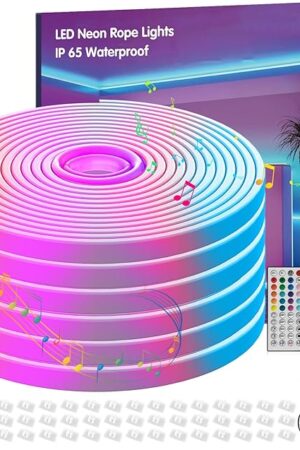 100FT Led Neon Rope Lights Music Sync, RGB Led Strip Lights Outdoor, Neon Led Light Strip with Remote & App Control, DIY Flexible Led Lights for Bedroom, Gaming, Party, Room Decor (2 * 50FT)