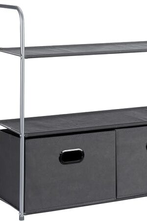 Amazon Basics Closet Storage Organizer with Fabric Bins, Drawers and 3 Shelves, Grey, 32.7" x 12.2" x 31"