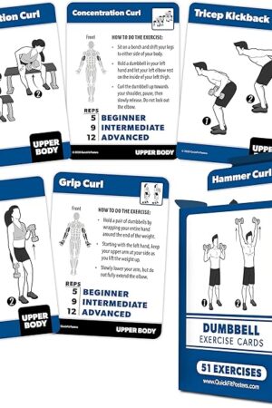 The QUICKFIT Dumbbell Exercise Cards - Fitness Playing Cards with Over 50 Dumbbell Workouts - 2.5" x 3.5" (Standard Playing Card Size)