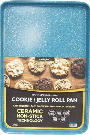 casaWare 15 x 10 x 1-Inch Ultimate Series Commercial Weight Ceramic Non-Stick Coating Cookie/Jelly Roll Pan (Blue Granite)