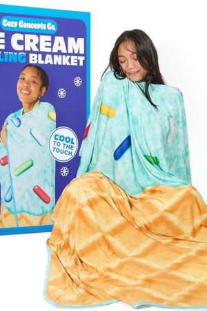 WHAT DO YOU MEME? Cozy Concepts Co. Ice Cream Cooling Blanket by Relatable, Cool Stuff for Cozy Days and Nights, Includes 1 Soft Blanket with Ice Cream Design