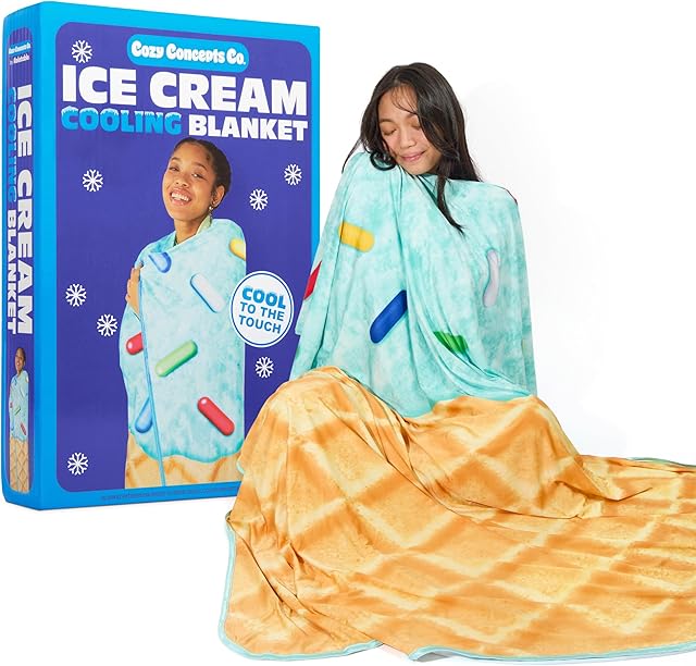 WHAT DO YOU MEME? Cozy Concepts Co. Ice Cream Cooling Blanket by Relatable, Cool Stuff for Cozy Days and Nights, Includes 1 Soft Blanket with Ice Cream Design