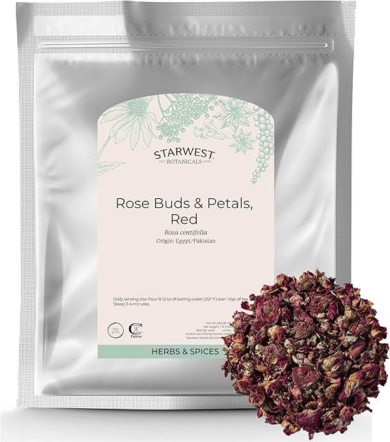Starwest Botanicals Dried Red Rose Buds & Petals, Edible Flower, 1lb | for Tea & Cooking | Use for Soap or Lotions | Certified Kosher | Bulk Bag