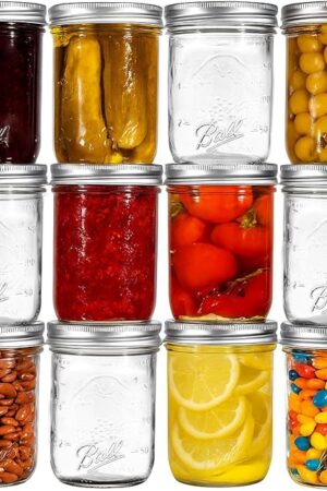 Ball Regular Mouth Mason Jars 8 oz. (12 Pack) - Half Pint Size Jars with Airtight Lids and Bands for Canning, Fermenting, Pickling, Meal Prep or DIY Decors