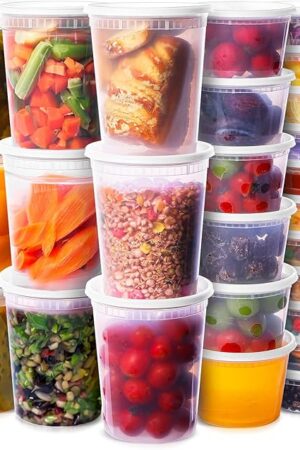 Deli Containers with Lids 48 Sets - Soup Containers 8oz, 16oz, 32oz - Clear Plastic Food Container with Lids, Leakproof, BPA Free, Reusable Take Out Container for Restaurant
