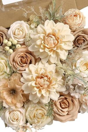 Artificial Flowers Combo Box Set Silk Flowers Fake Rose for DIY Floral Arrangements Wedding Bouquets Centerpieces Baby Shower Party Home Decorations（Nude Color）