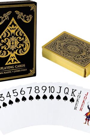 The Plastic Playing Cards Waterproof Cards, Deck of Cards, Large Print Playing Cards for Adults Seniors, Premium Poker Card for Blackjack, Euchre, Canasta, Go Fish Card Games (Gold)