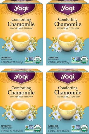 Yogi Tea Comforting Chamomile Tea - 4 Packs (16 Tea Bags per Pack) | Supports Good Sleep | Helps Stomach Discomfort | Organic Chamomile Tea Bags | Made from Organic Chamomile Flower
