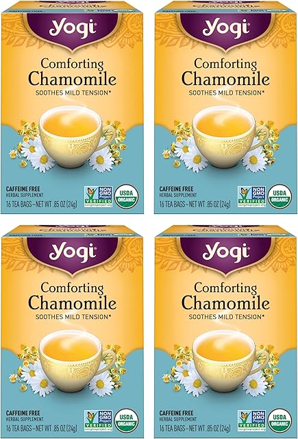 Yogi Tea Comforting Chamomile Tea - 4 Packs (16 Tea Bags per Pack) | Supports Good Sleep | Helps Stomach Discomfort | Organic Chamomile Tea Bags | Made from Organic Chamomile Flower